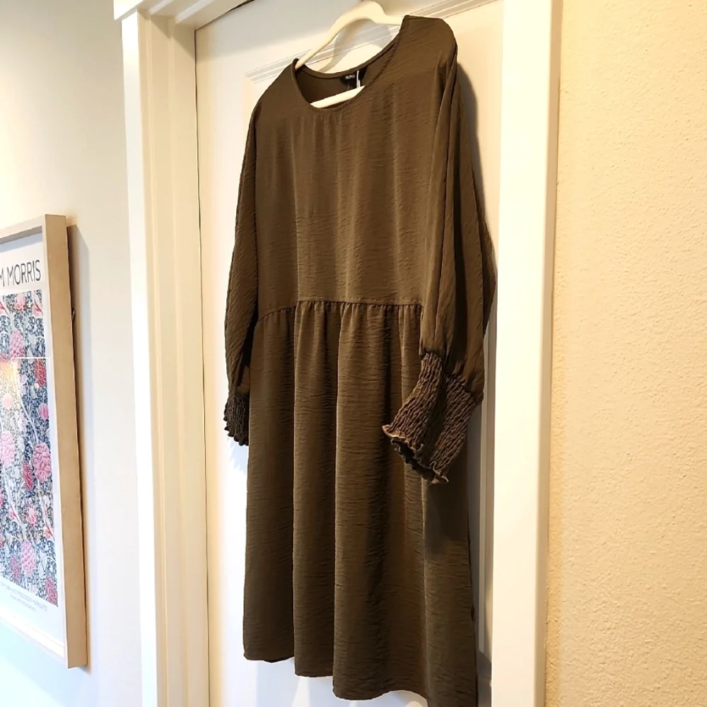 Olive Green Empire Waist Dress - Picture 1 of 5